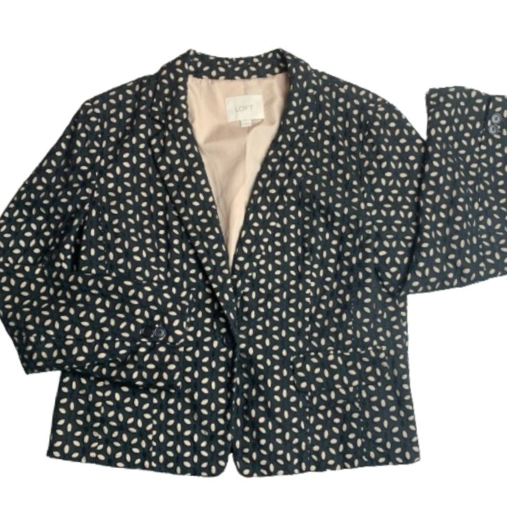 Loft Black & Tan Eyelet Blazer Single Button Close EUC 10😍